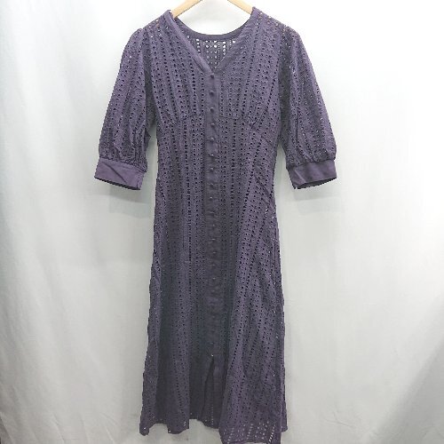 ◇ ⊂◎ titivate ティティベイト ウエスト紐 綿 七分袖 ロング ワンピース サイズM ネイビー レディース E拍卖