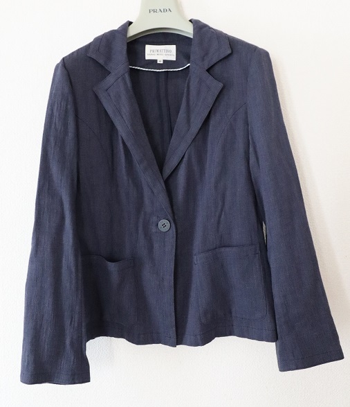 美品 HANAE MORI ハナエモリ 麻 ジャケット 落ち着いたネイビー 40 高級ブランド セレブ デート拍卖