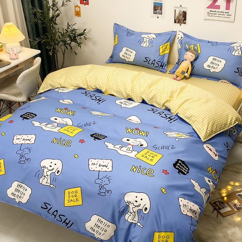 送料無料★新品 お手頃価格 ダブル スヌーピー 布団カバー 4点セット シーツ 枕カバー ピローケース キッズ 新生活★ブルー拍卖