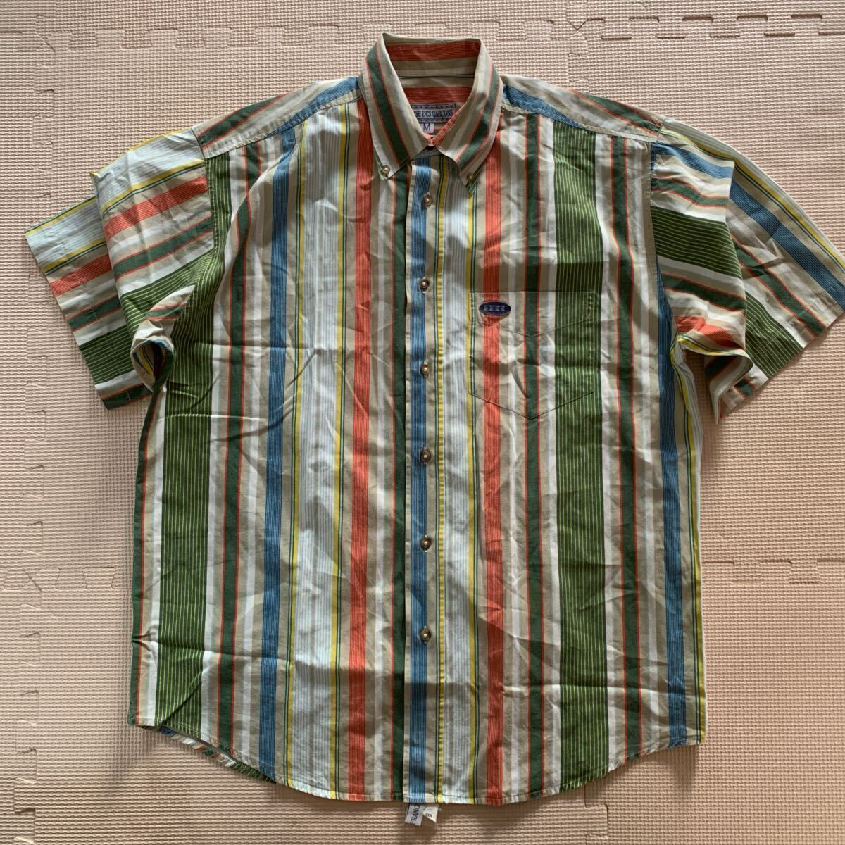 【A CAUSE DES GARCON】ア・コーズ・デ・ギャルソン ストライプ 半袖ボタンダウンシャツ フランス製 M ユーロ古着 vintage France製拍卖