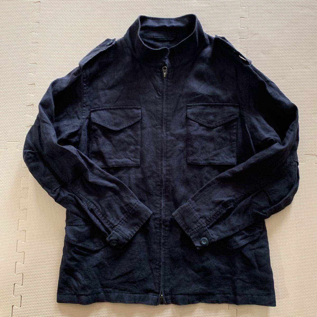 00s〜【Eddie Bauer】エディーバウワー M-65デザイン リネン ミリタリージャケット M ネイビー 軍モノ 珍品拍卖
