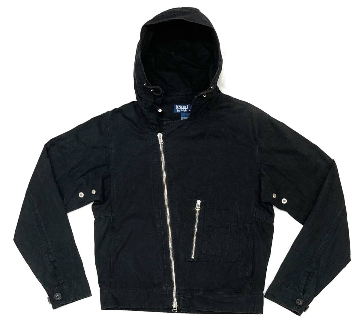 90s-00s 希少 Ralph Lauren ラルフローレン フード付き ライダース ジャケット 黒 S ミリタリー コットン 拍卖