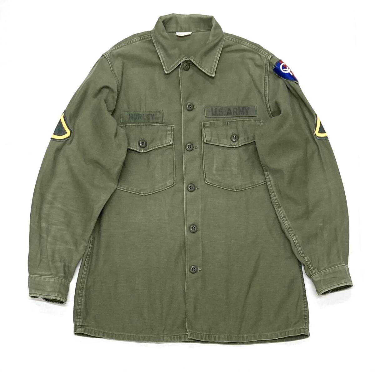 60s US ARMY 米軍実物 OG-107 コットン サテン ユーティリティ シャツ 151/2 M相当 アメリカ軍 ビンテージ拍卖