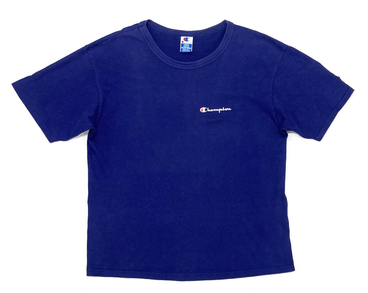 90s USA製 チャンピオン スプリクト Tシャツ L 紺 ネイビー 無地 アメリカ拍卖