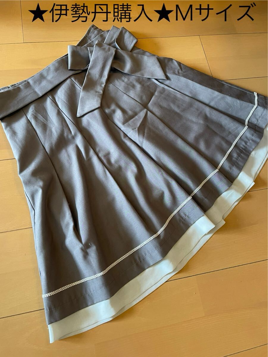 ★美品★伊勢丹購入★膝丈フレアスカート★M★キッズ女の子グレージュ拍卖