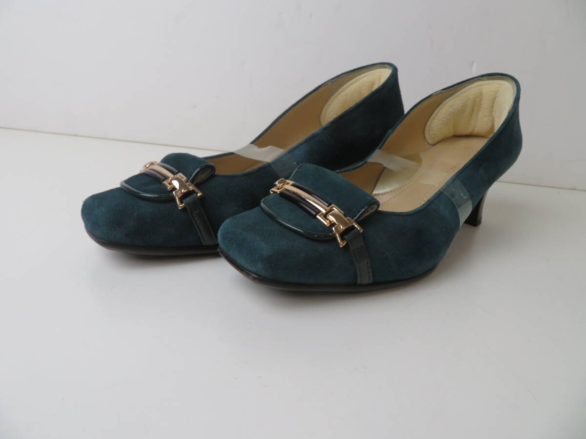□with width ウィズウィズ パンプス グリーン レディースシューズ レディースファッション サイズ 23 1/2 EEE 日本製 USED品 拍卖