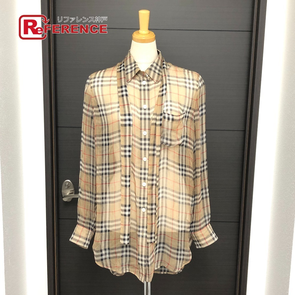 BURBERRY バーバリー チェック柄 シースルー ブラウス シャツ 長袖 長袖シャツ 長袖シャツ ベージュ レディース【中古】拍卖