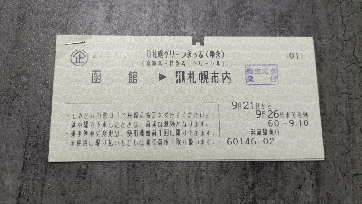 G札幌グリーンきっぷ「函館→札幌市内」(ゆき)北斗5号拍卖