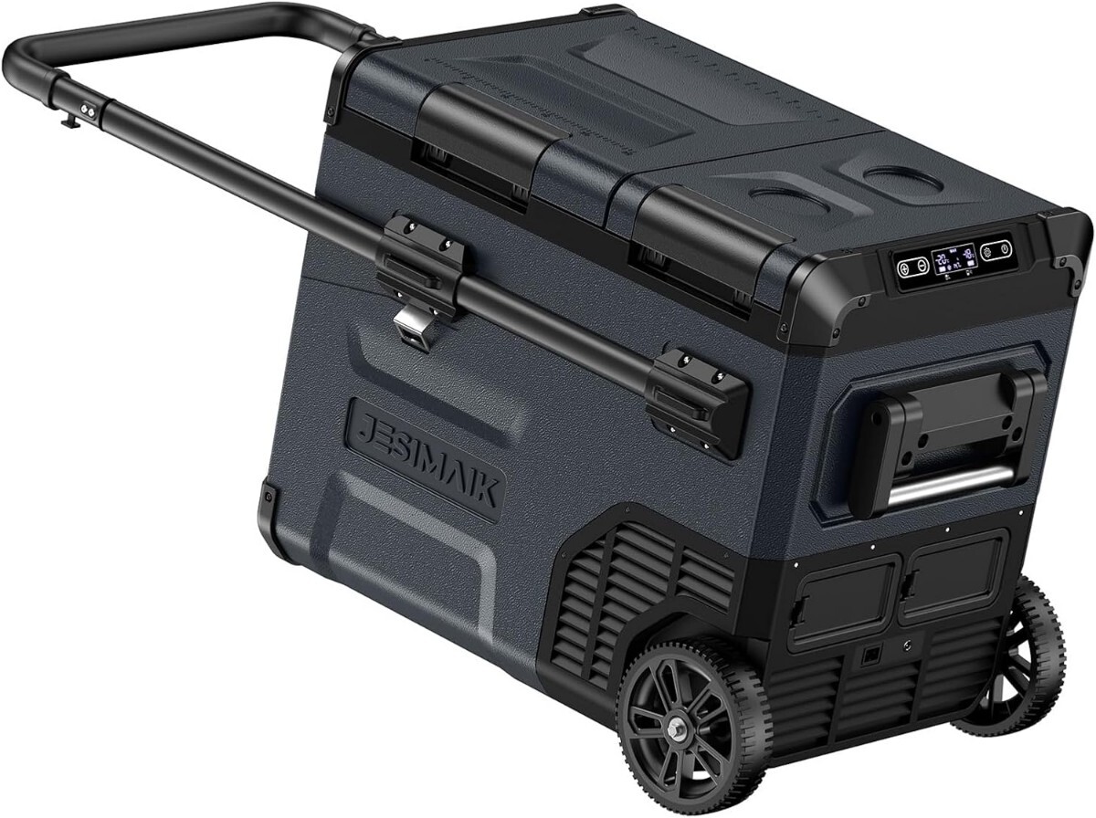 JESIMAIK 車載冷蔵庫 E45 45L -20℃~10℃ 2室独立温度制御 急速冷凍 2フタ開き コンプレッサー式 バッテリー内蔵可能 伸縮ハンドル付き 拍卖
