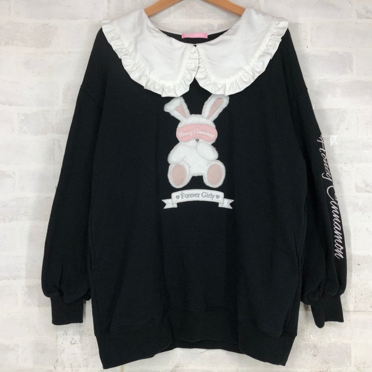 Honey Cinnamon ハニーシナモン うさぎ もこもこワッペン トレーナー 地雷系 SIZE: FREE ブラック LH632025032118拍卖