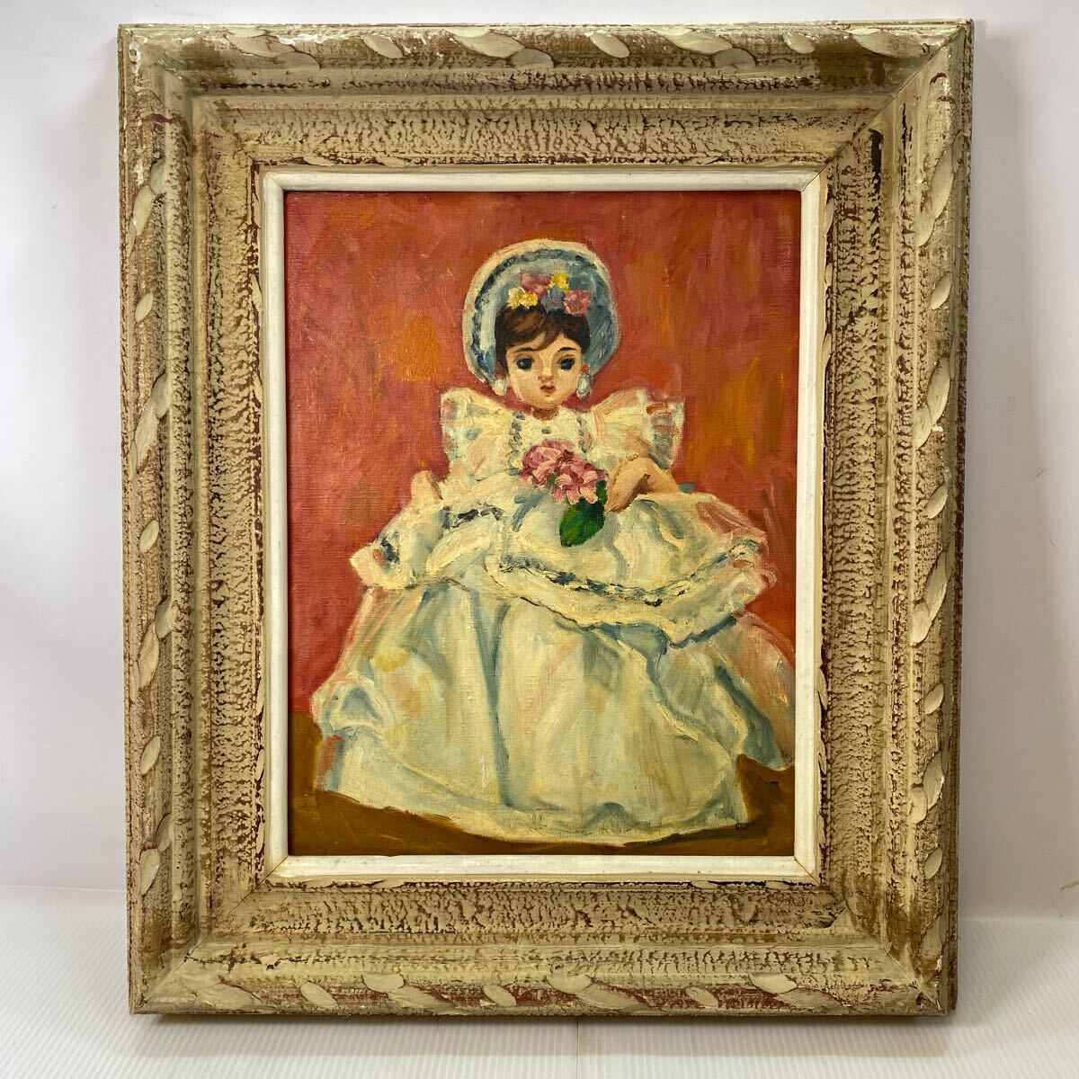 木製 額縁 装飾 彫刻 アンティーク調 レトロ 壁掛け インテリア 飾り おまけ 油絵 人形 女の子 肉筆 額装拍卖