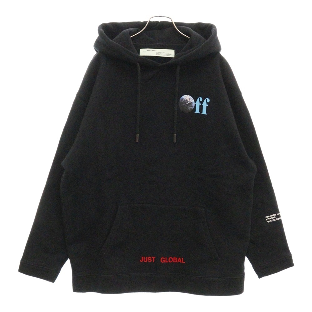 オフホワイト 17AW ×KITH JUST GLOBAL HOODIE キス ジャストグローバル プリント スウェット プルオーバーパーカー OMBB009F17003212拍卖