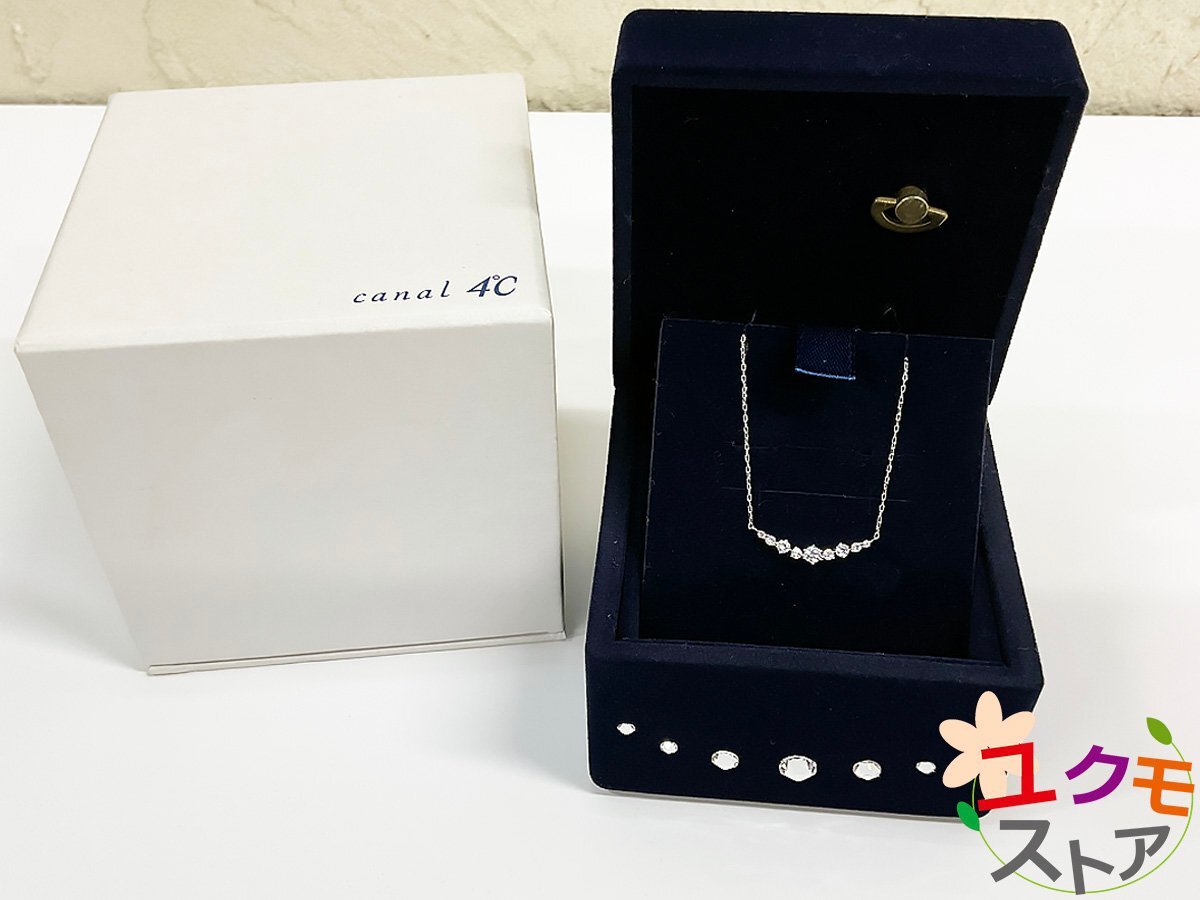 【送料無料】4℃ K10 キュービック ジルコニア ネックレス ホワイトゴールド プチネックレス 40cm オルゴールケース付属拍卖