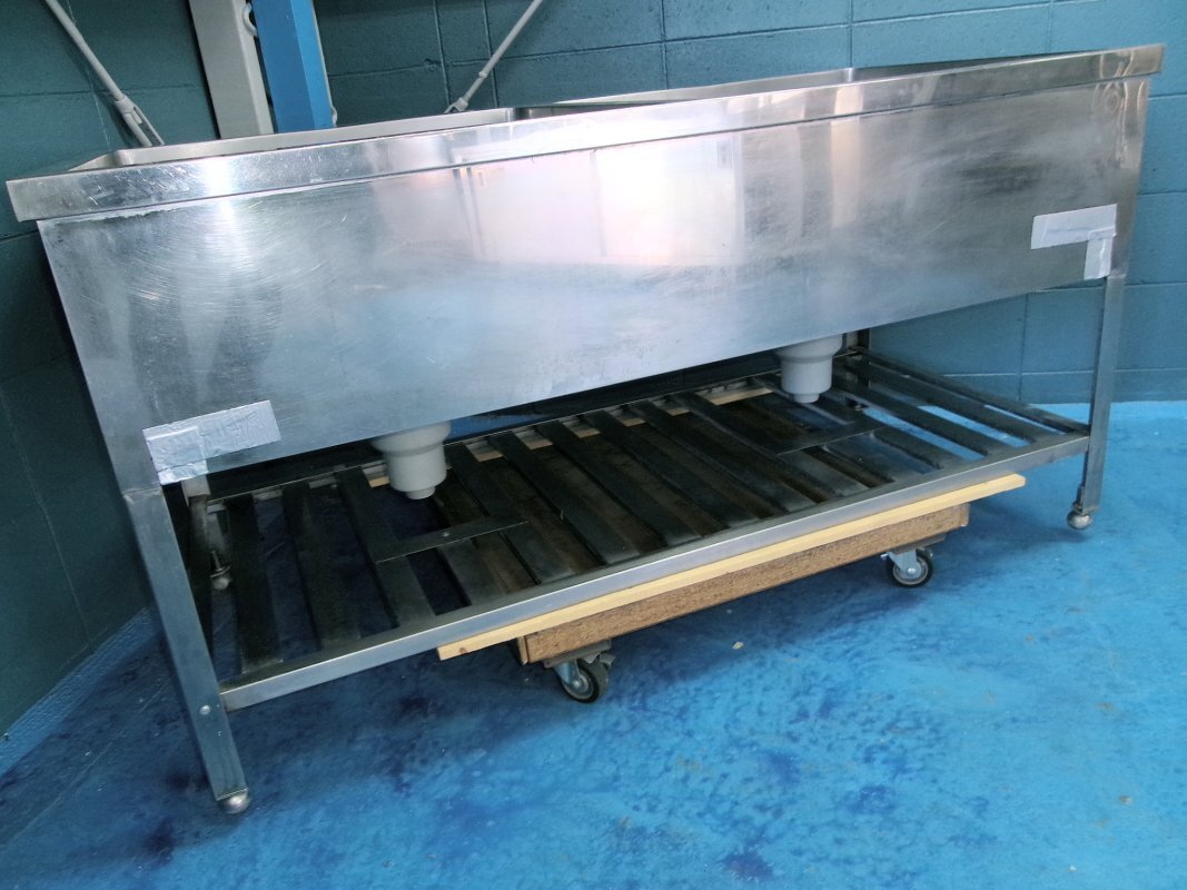 836 二槽シンク 2槽シンク 幅1500x750 ステンレスシンク 流し台 厨房 業務用 店舗 中古 和歌山拍卖