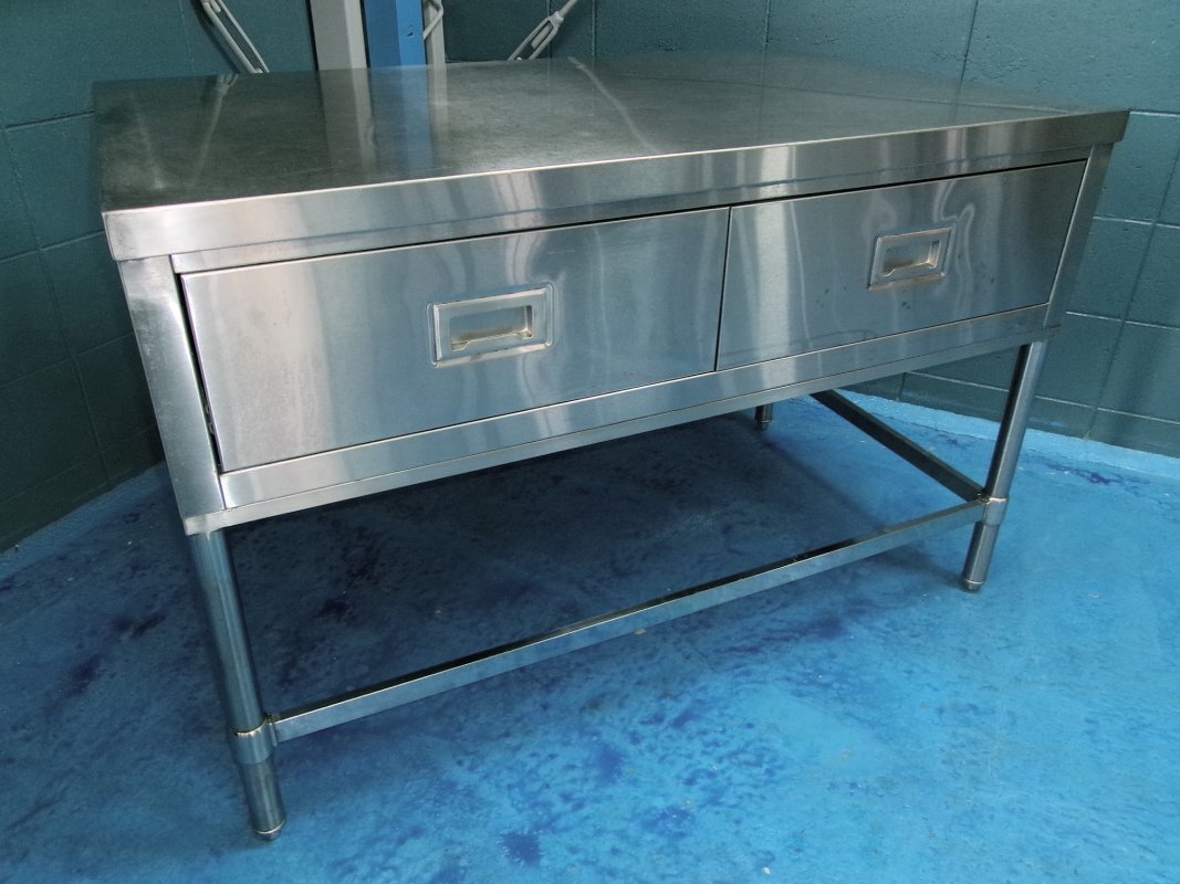 866 作業台 調理台 引出付 引き出しx2 幅1200x750 ステンレス台 厨房 業務用 店舗 中古 和歌山拍卖