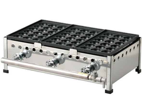 ★新品 たこ焼き 店舗 屋台 業務用ジャンボたこ焼き器 47㎜18穴 3連 3口 3丁 183SH フチ高 イトキン拍卖