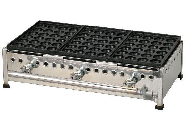 ★新品 たこ焼き 屋台 鉄板ガス業務用 たこ焼き器 ジャンボ 47㎜ 24穴 3連 3口 3丁 店舗 243SH フチ高 イトキン拍卖