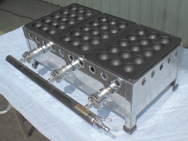 ★新品 たこ焼き 店舗 屋台 ガス鉄板 業務用たこ焼き器 Φ38㎜ 15穴 3連 3口 3丁 153S イトキン拍卖