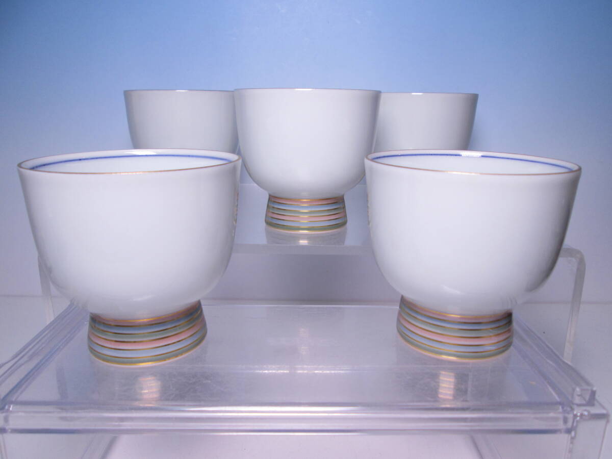 ☆お料理屋さんの器 在銘 金彩色絵 向付 五客 小鉢/湯呑/茶懐石/割烹/日本料理拍卖