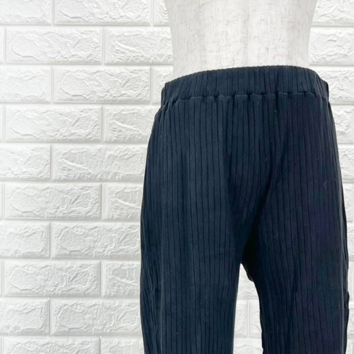 【A3492】INTERPLANET インタープラネット リブストレートパンツ レディース ブラック 美脚 カジュアル ウエストゴム フリーサイズ拍卖