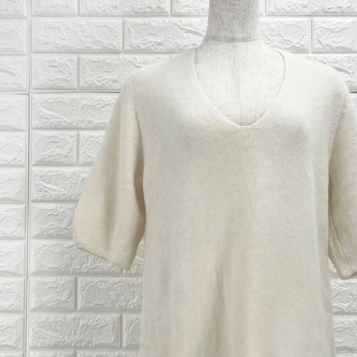 【A3500】SNIDEL スナイデル ニットトップス レディース 五分袖 アイボリー Vネック ゆったり ふんわり 上品 春秋 フリーサイズ拍卖