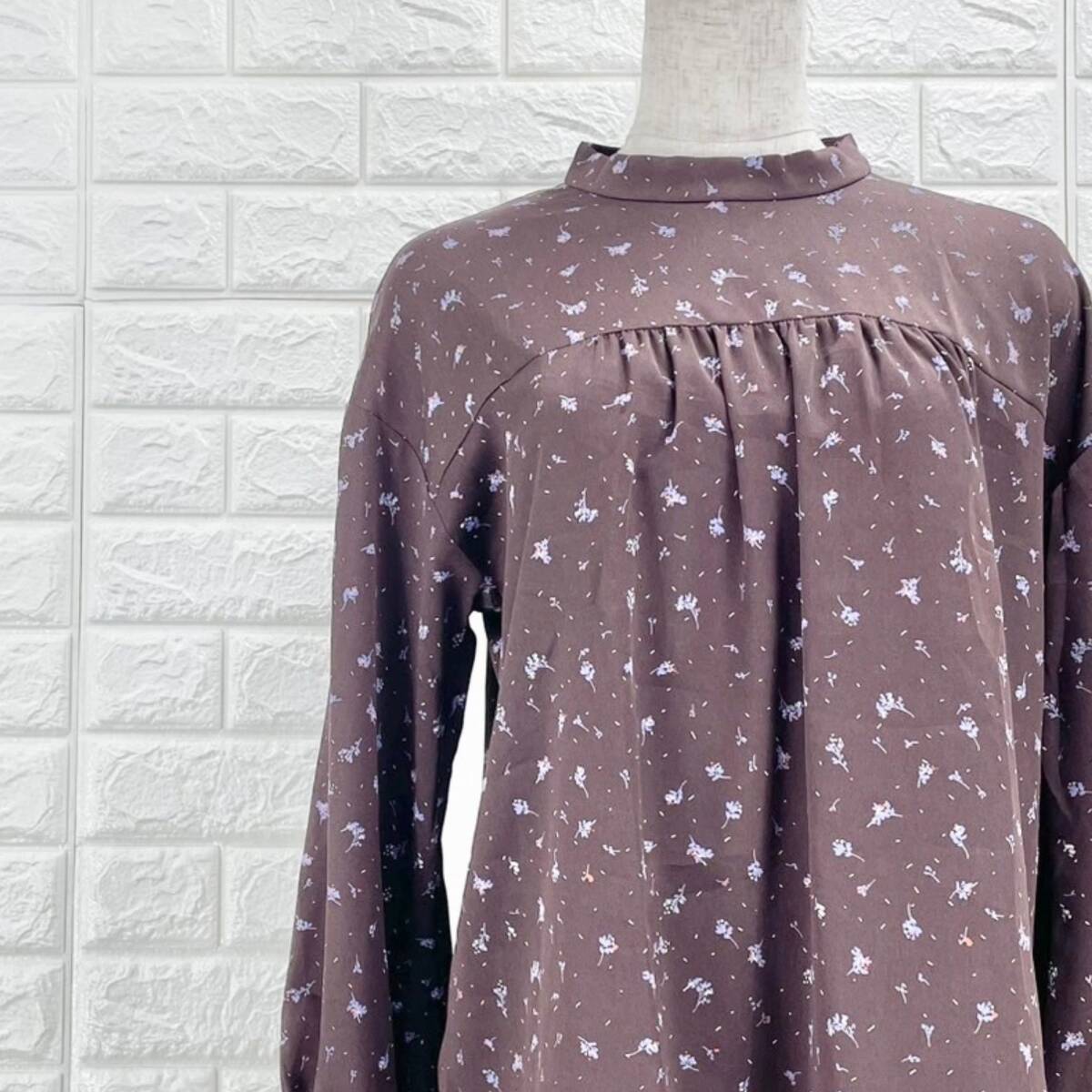 【A3542】Reflect リフレクト ブラウス レディース ハイネック プルオーバー ダークブラウン系×フラワー柄 フェミニン 春秋 Sサイズ拍卖
