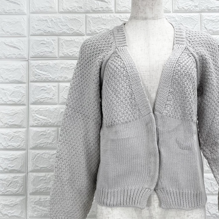 【A3402】OKIRAKU オキラク ニットカーディガン レディース グレー メッシュ編み カジュアル 秋冬 アウター フリーサイズ拍卖