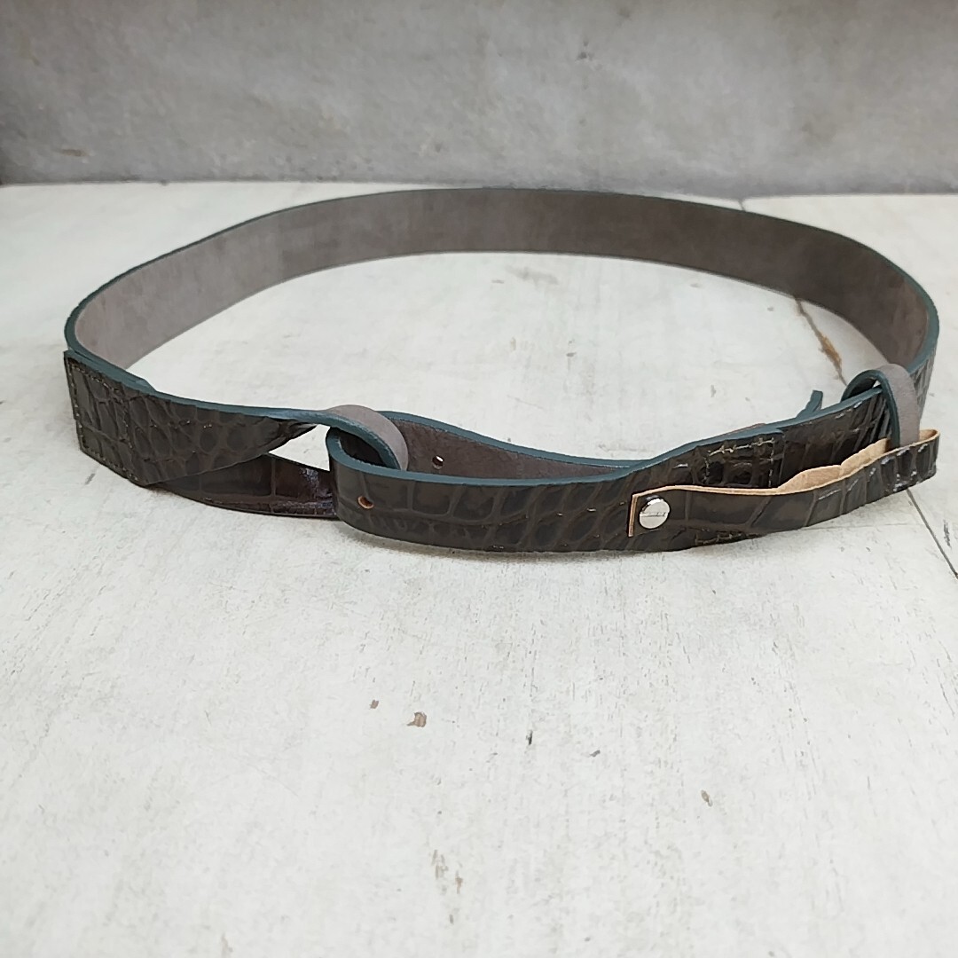 新品/VW/ヴィヴィアンウエストウッドVivienne Westwood/デッドストック/エンボス加工/型押し/レザー/ベルト/カーキ/拍卖