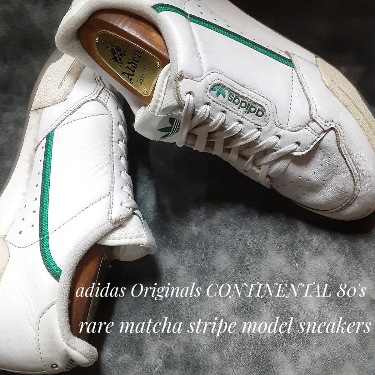 最値!定13200円!希少抹茶ストライプ!生産終了シボレザー!アディダス コンチネンタル 80's高級スニーカー!ホワイト×グリーン!白緑 25cm拍卖