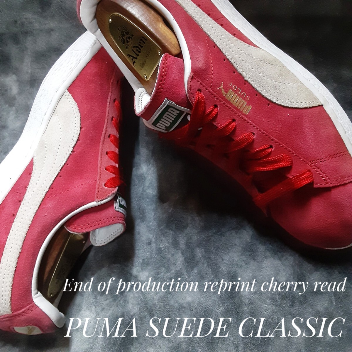 最値!定10584円!80's復刻!ゴールドネーム!プーマ スウェード クラシック高級ヌバックレザー スニーカー!生産終了!チェリーレッド!赤白 25.5拍卖