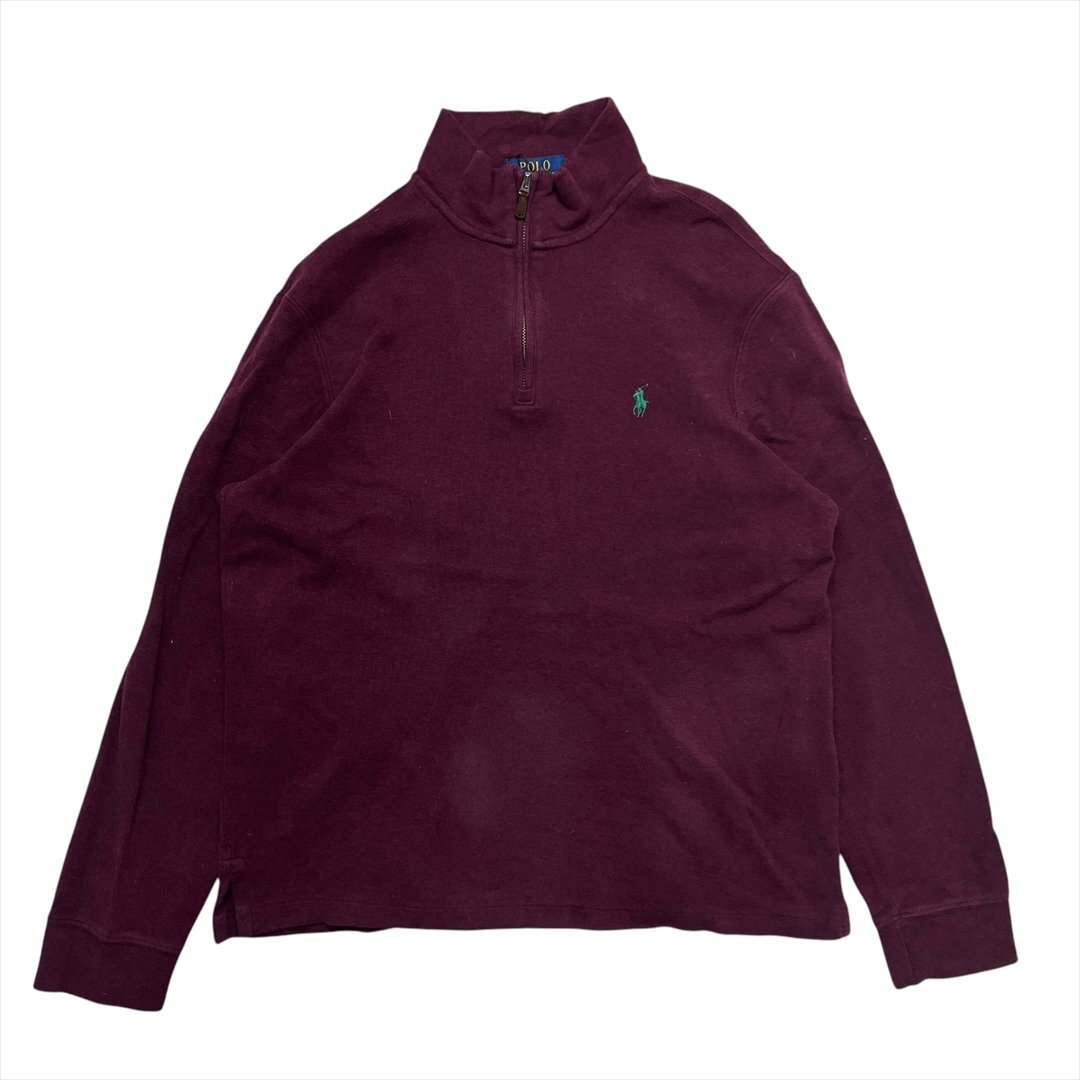 ポロ ラルフローレン ハーフジップ スウェット トレーナー ワインレッド POLO Ralph Lauren 古着 メンズ M スエット Vintage ヴィンテージ拍卖