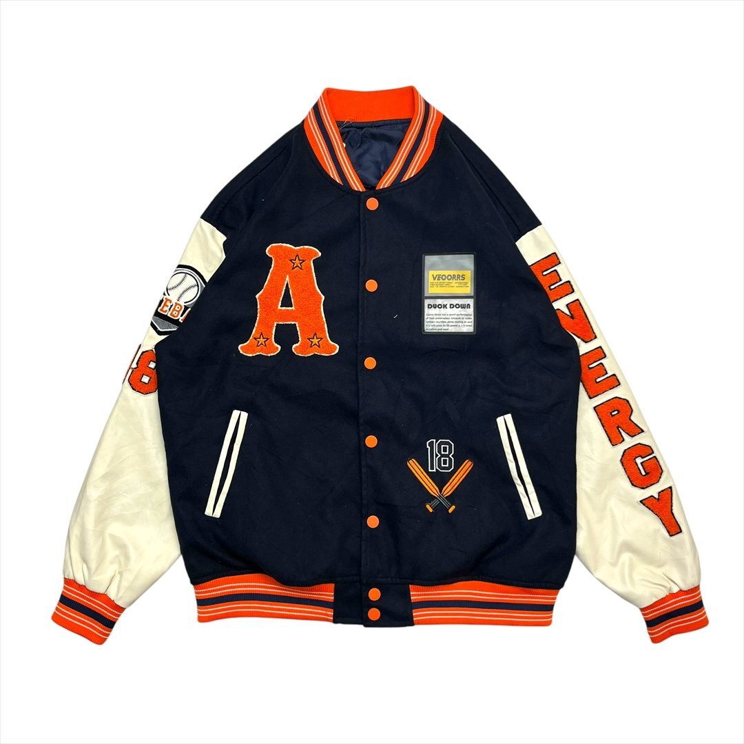 ENERGY バーシティ ジャケット ネイビー 古着 メンズ XL スタジャン アワード レターマン スタジアム ジャンパー拍卖