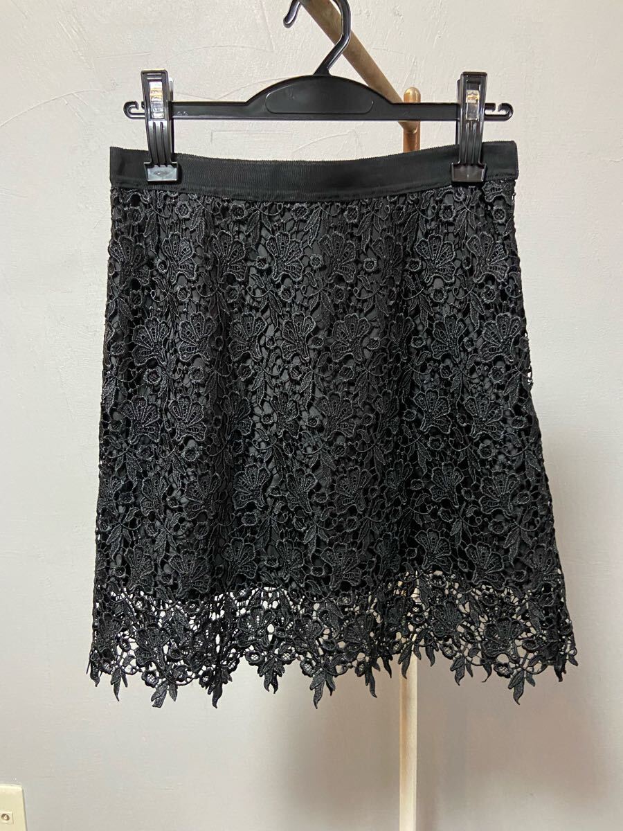 LE CIELBLEU ルシェルブルー ブラック レース ミニスカート 38拍卖