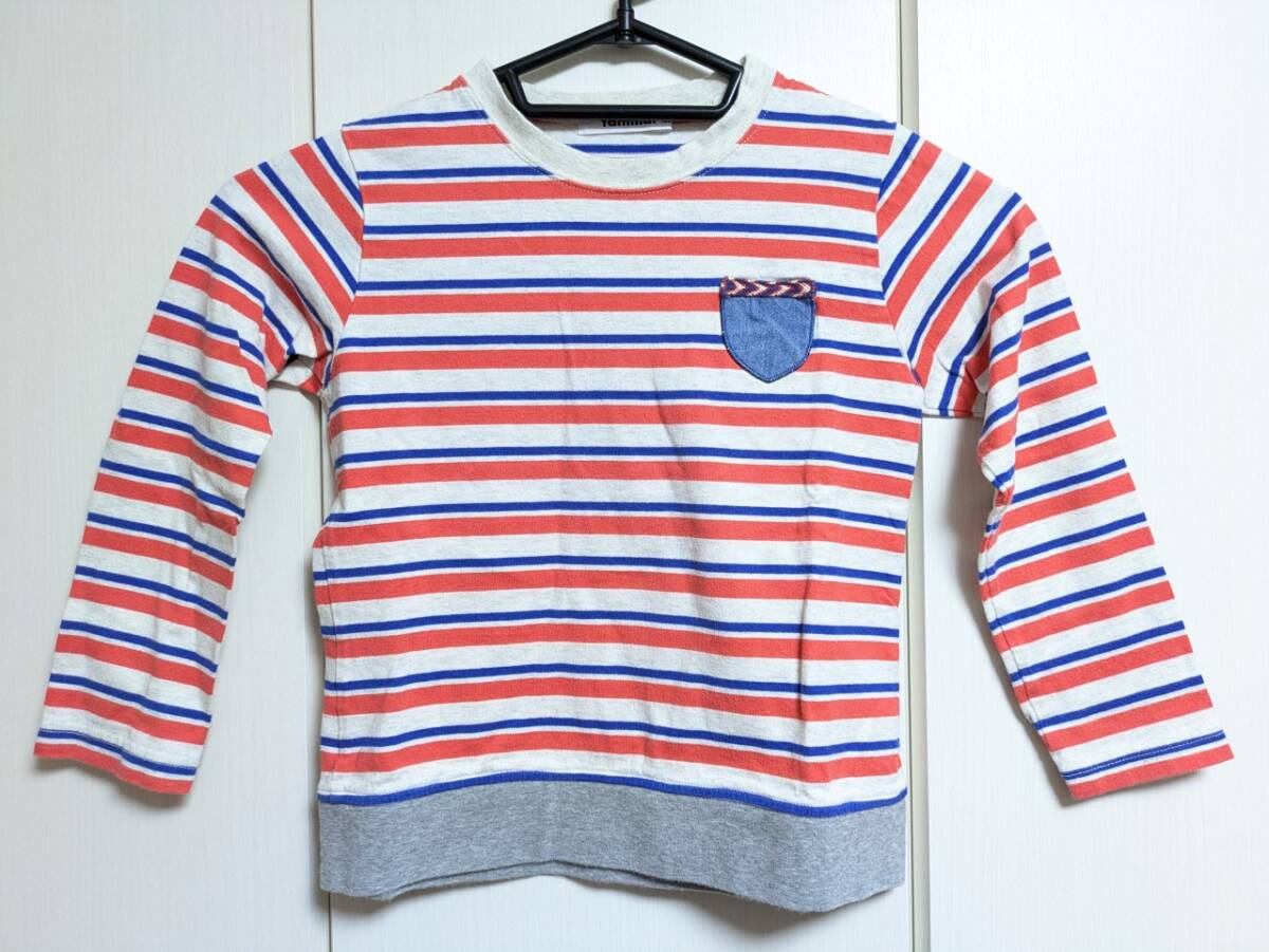 ファミリア familiar ロングTシャツ 長袖 Tシャツ キッズ 子供服 赤青白 ボーダー 120 463221 HMAOTZS拍卖