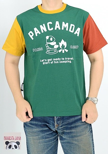 PANCAMDA 切替袖便利ポケットTシャツ◆PANDIESTA JAPAN グリーンXLサイズ 523363 パンディエスタジャパン パンダ アウトドア拍卖
