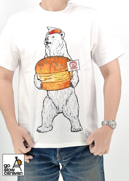 DOMDOM×GSC USA/C手作り厚焼きたまごバーガークマ半袖Tシャツ◆go slow caravan ホワイトMサイズ 341961 ゴースローキャラバン ドムドム拍卖