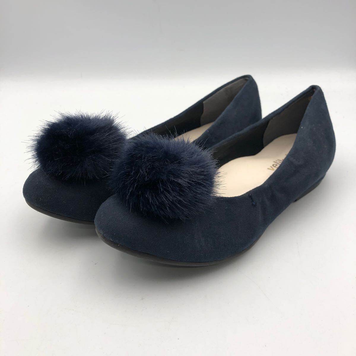 M855Y velikoko ヴェリココ レディース ファーパンプス 21cm ネイビー スエード調拍卖