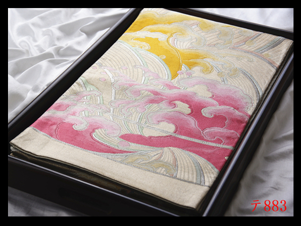 蔵【テ883】西陣逸品 波頭紋 気品豊かに 正絹純金糸六通高級美術袋帯 ◇検◇簪着物名古屋帯和装小物帯締め拍卖
