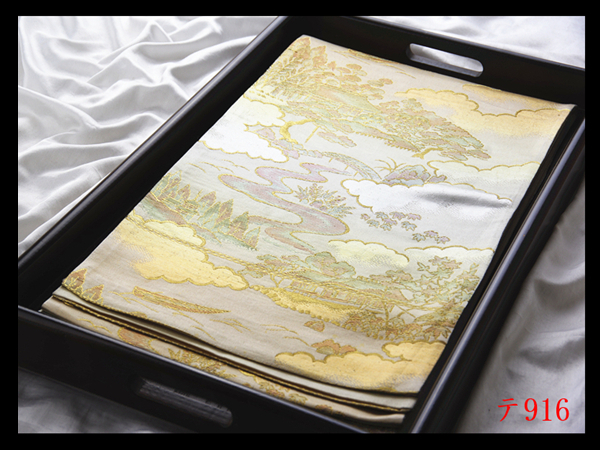 蔵【テ916】西陣美品 シルバー色地 気品豊かに 正絹純金糸六通高級美術袋帯 ◇検◇簪着物名古屋帯和装小物帯締め拍卖