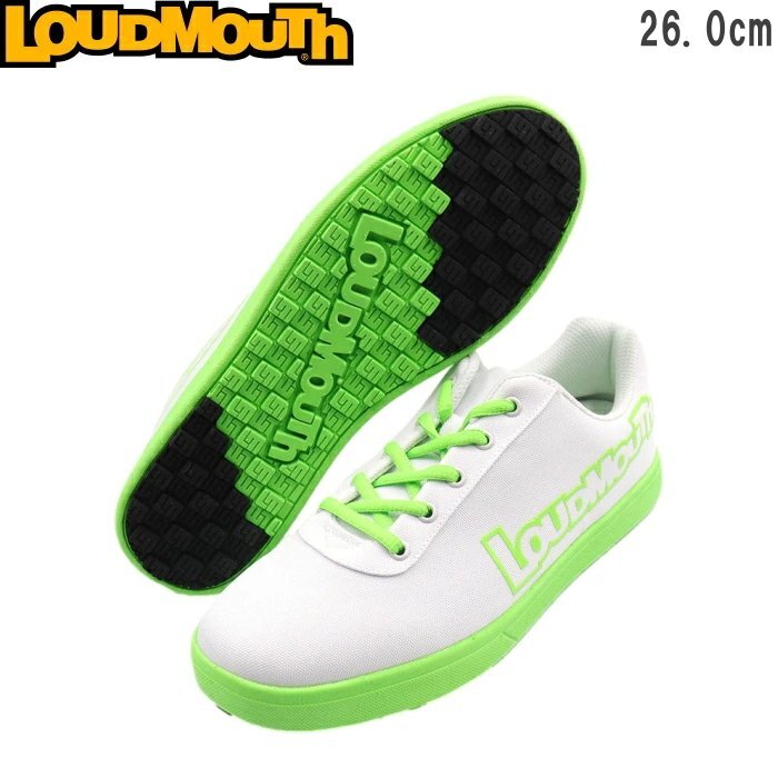 ★ラウドマウス LM-GS0005 スパイクレス ゴルフシューズ White×Green(949)26.0cm ホワイト×グリーン 無地/ビッグロゴ ★拍卖