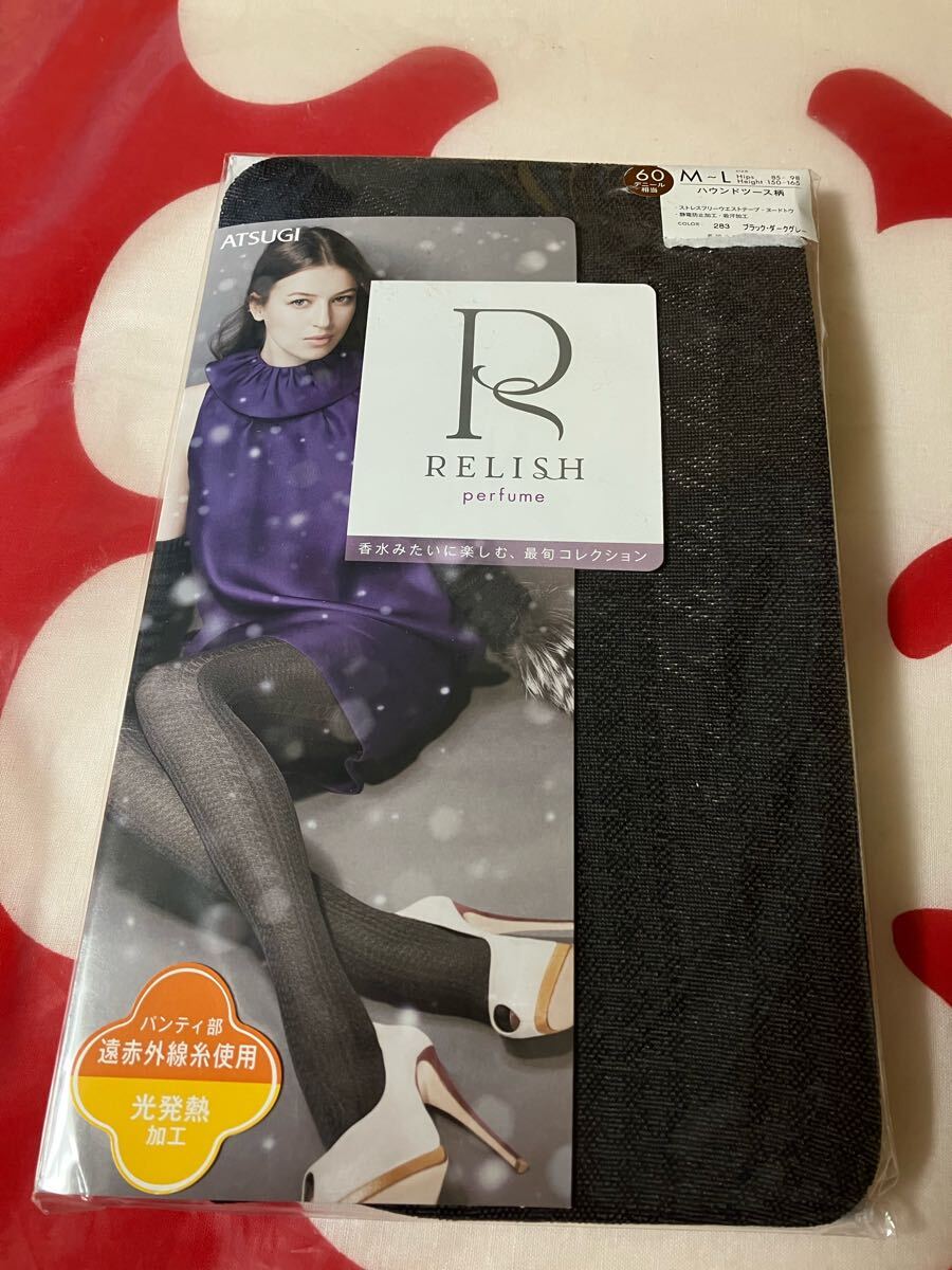 atsugi relish perfume 60デニール ハウンドツース柄 ブラック ダークグレー タイツ アツギ レリッシュ tights デザイン 光発熱拍卖