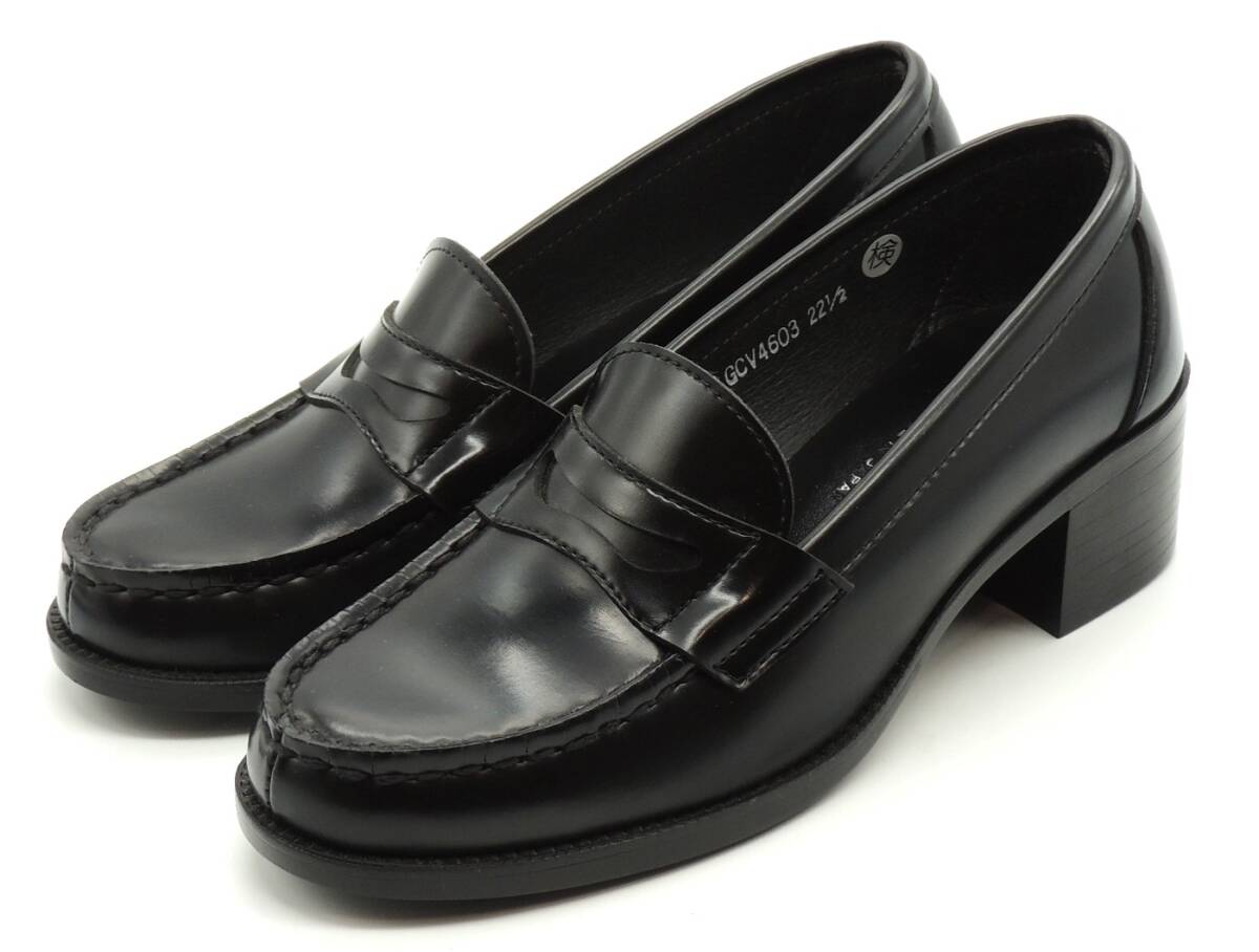 ハルタ ローファー 学生 通学 通勤 フォーマル コインローファー ヒールアップ HARUTA 4603 ブラック 23.5cm拍卖