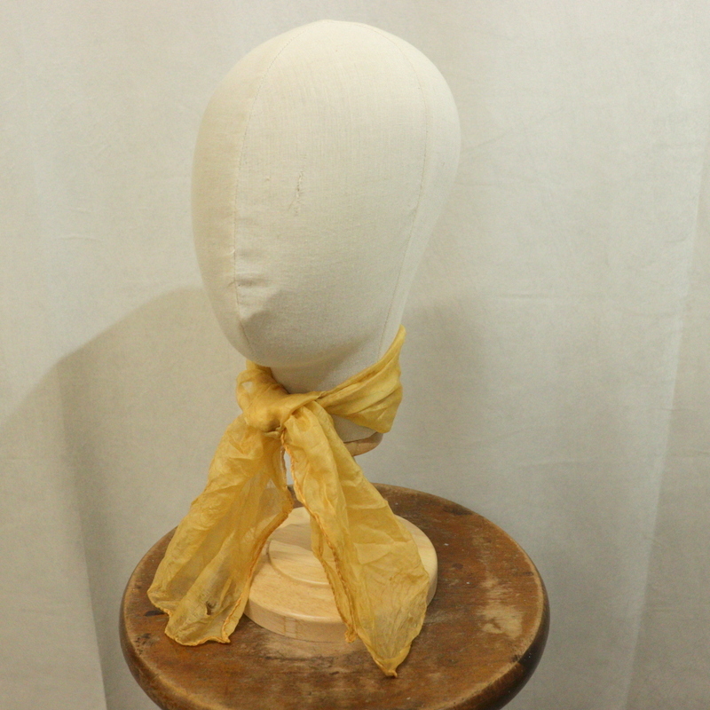 MF27 80sビンテージ シルクスカーフ■1980年代製 イエロー 無地 シアー シフォン 雑貨 小物 アンティーク 古着 激安 アメカジ ストリート拍卖