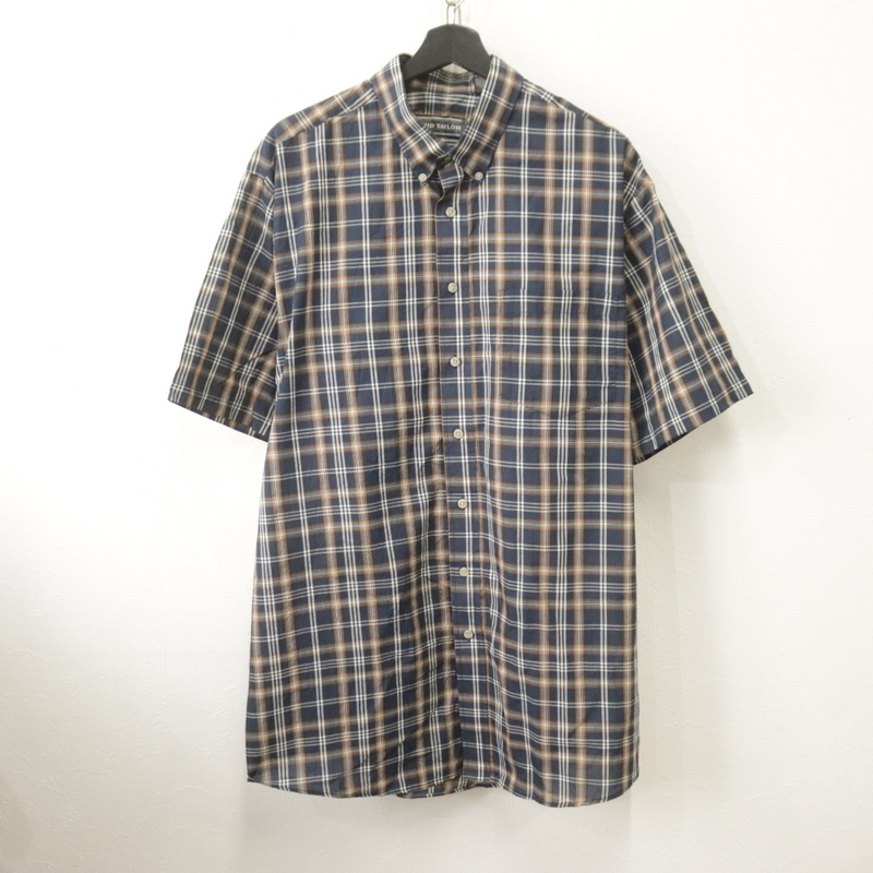 m251 90sビンテージ DAVIDTAYLOR 半袖シャツ■1990年代製 表記XLサイズ ネイビー チェック ボタンダウン 古着 古着卸 オールド 激安 希少拍卖
