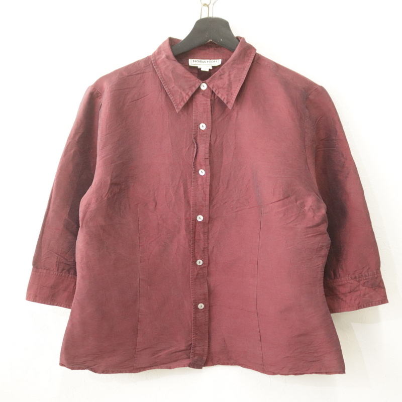 m307 80sビンテージ NORANOH 半袖シャツ シルク■1980年代製 表記Lサイズ エンジ レディース 五分袖 アメカジ 古着 古着卸 オールド 激安拍卖