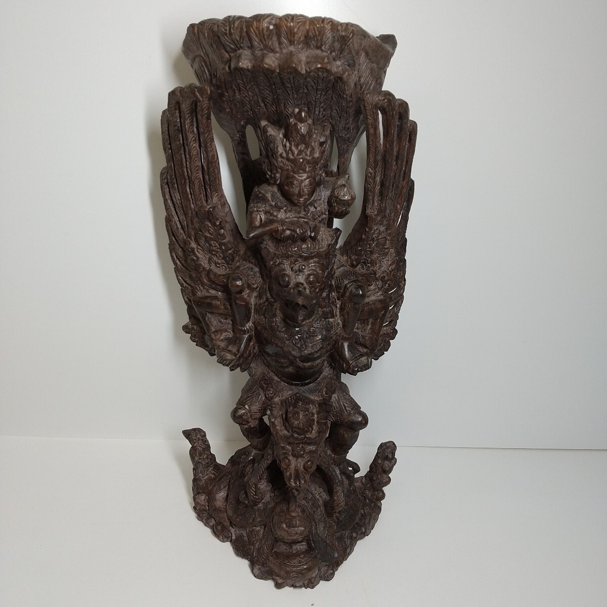 365 現状品 ヴィシュヌ ガルーダ バリ島 置物 民族 木彫り 木製 オブジェ 神鳥 インドネシア 神像 中古拍卖