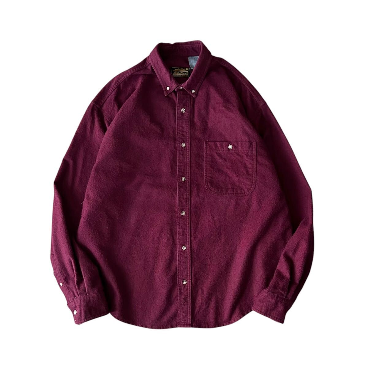 80’s〜 Eddie Bauer エディーバウアー L/S シャモアシャツ XLサイズ相当 えんじ バーガンディ ボタンダウン 黒タグ 後期 80年代 90年代拍卖