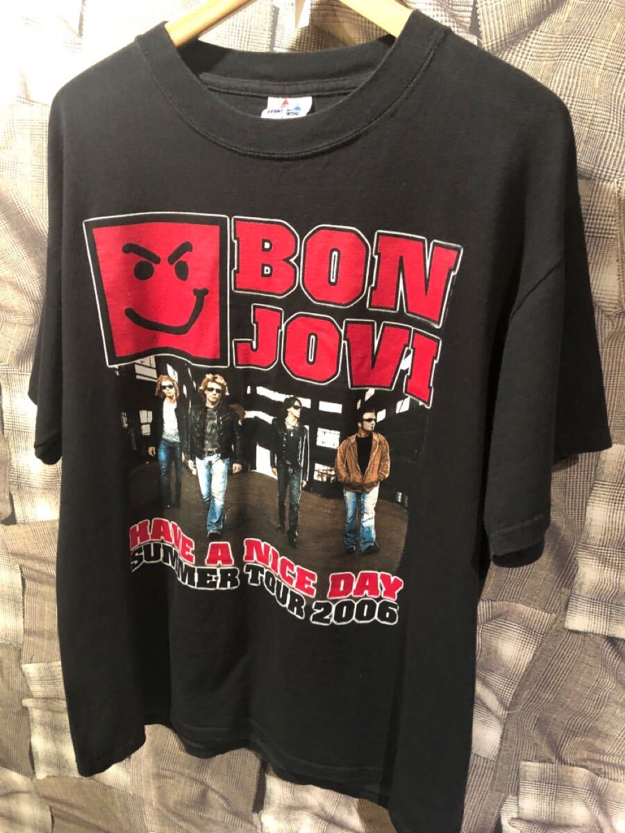 vintage ヴィンテージ BONJOVI ボンジョビ SUMMER TOUR 2006 majestic マジェスティック バンドTシャツ サイズL ブラック FK拍卖