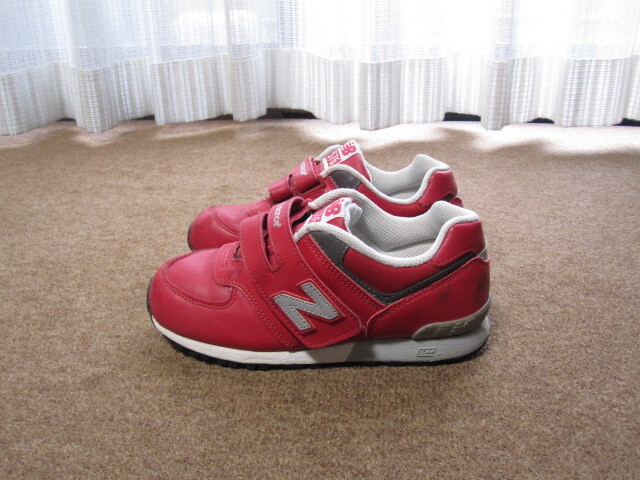 キッズ20cm New Balance ニューバランス NB576 レザー スニーカー KV576LRD レッド 使用少ないキレイ マジックテープ開閉拍卖