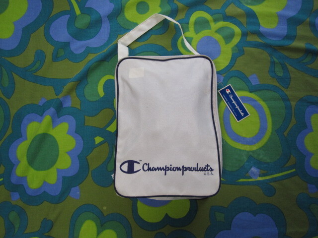 新品/タグ付 デッドストック ビンテージ Champion チャンピオン ZIP開閉バッグ ホワイト/ネイビー 30.5cm/21cm/10cm 拍卖